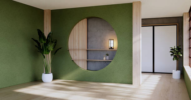 istock Empty - Clean green modern room japanese style.3D rendering 1417848343