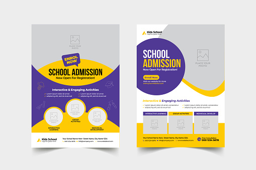 Flyer brochure cover template for Kids back to school education admission layout design
