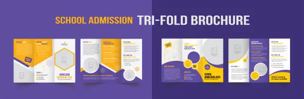 Vector illustration of School admission tri-fold brochure template. Kids back to school education brochure cover layout