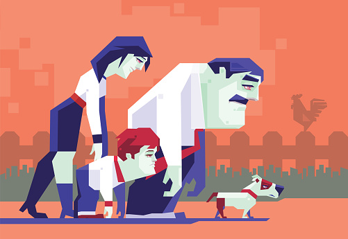 vector illustration of zombie family getting lost