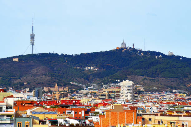istock Mountains skyline in Spain rooftop view in Barcelona. 1417853915