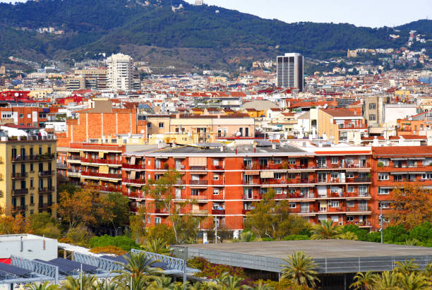 istock Mountains skyline in Spain rooftop view in Barcelona. 1417853947