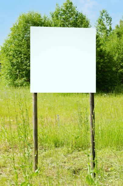 istock A white empty billboard in the forest among the trees. Posting information in a public park or drawing attention to environmental issues. Summer, copy space. 1417853993