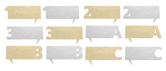 Set of Speech bubbles alphabet letters with paper texture background, isolated Clipping paths for design work empty free space