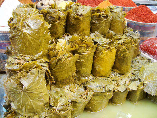 istock marinated grape leaves for dolma and spices in the market 1417854976