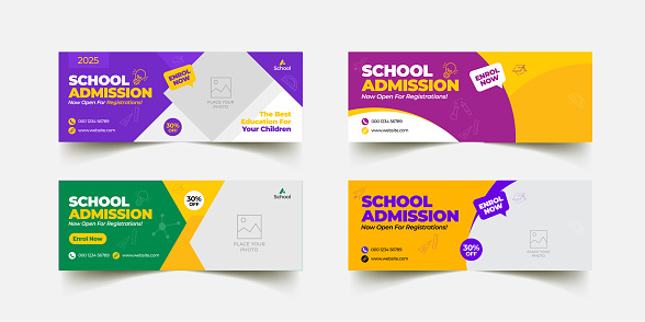 Education social media timeline cover and kids school admission with back to school banner design