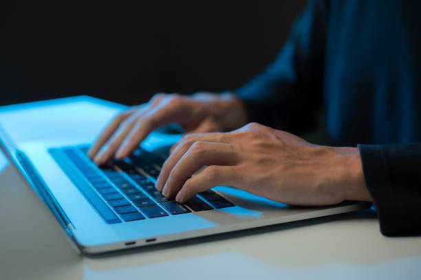istock Person are using laptops, working or studying online at home. businessman using laptop work outside the office 1417857882