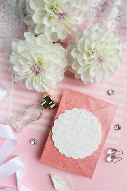 istock bouquet of white dahlias and white blank for text 1417859164