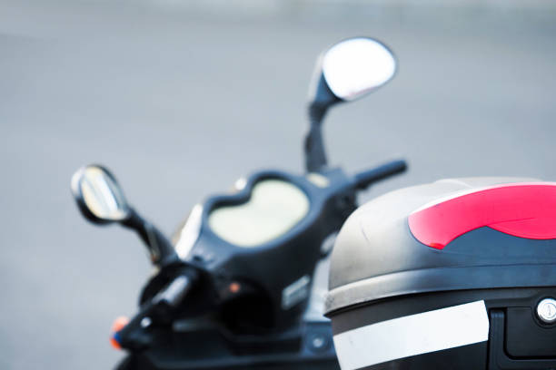 istock Vintage moped, rear view. Classic scooter, automatic motorcycle or motorbike 1417862385