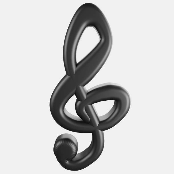 icona della chiave degli alti per il rendering 3d su sfondo grigio - treble clef three dimensional shape black sign foto e immagini stock