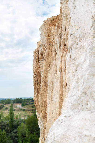 istock Eroded chalk cliff against cloudy sly natural landscape 1417865421