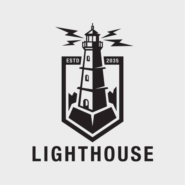 Lighthouse icon vector design Lighthouse icon design. Maritime harbor sign. Search light signal beacon symbol. Nautical watch tower emblem. Vector illustration. lightning tower stock illustrations