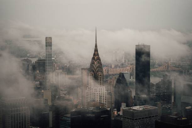 Chrysler building during a misty day in New York, shot from the Empire State Building