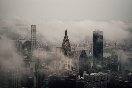 Chrysler building during a misty day in New York, shot from the Empire State Building