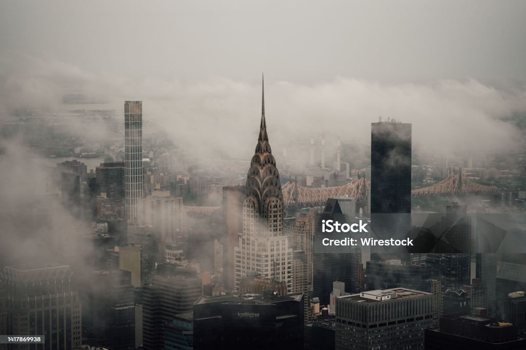 Chrysler building during a misty day in New York Chrysler building during a misty day in New York, shot from the Empire State Building New York City Stock Photo