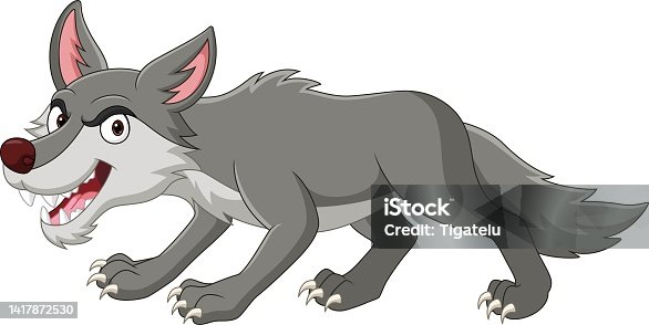 istock Cartoon angry wolf isolated on white background 1417872530