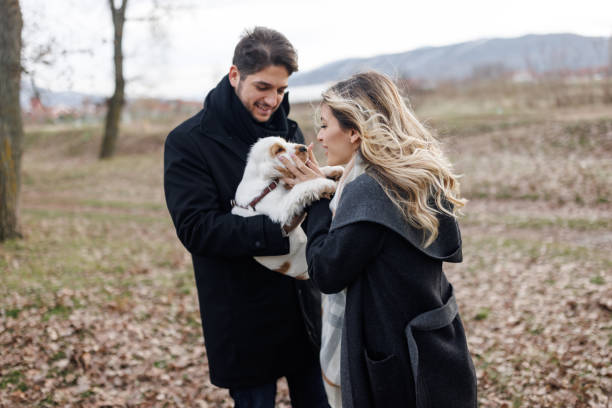 istock Couple spending day with dog outside 1417874591