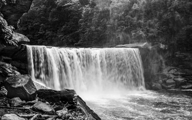 istock Grayscale shot of a beautiful waterfall 1417875160