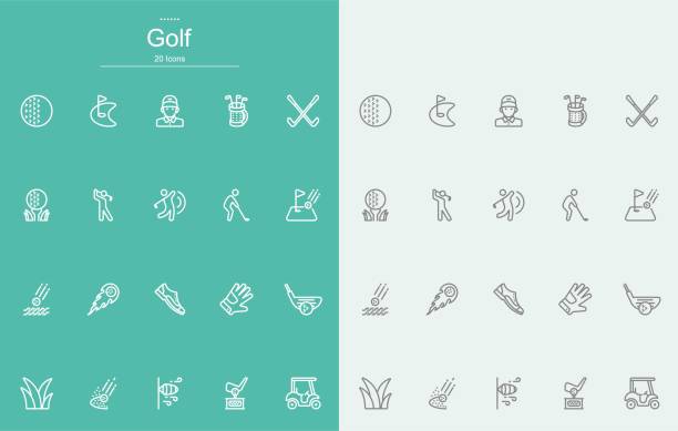 golf line ikonen - golf golf course swinging isolated stock-grafiken, -clipart, -cartoons und -symbole