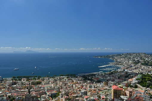 Panoramic view of the city of Naples from the walls of Saint 'Elmo castle, Italy.
