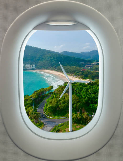 istock Plane window Aerial view of a Beach Phuket Thailand 1417878178