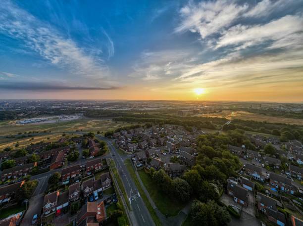 istock Bird's eye view of a townscape surrounded by nature 1417879183
