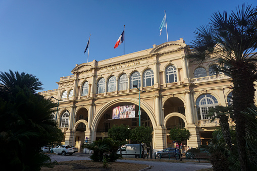 Palais de l'Europe in Menton, France was previously the municipal casino built in 1908. Today it houses the tourist office, the library, and theatre.