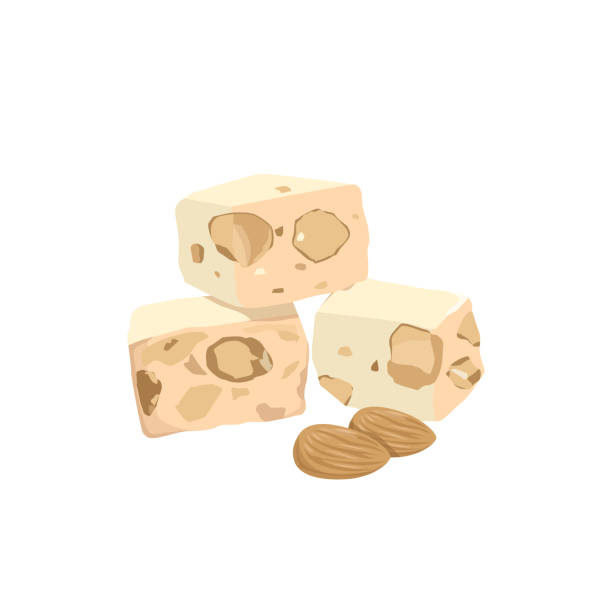 ilustraciones, imágenes clip art, dibujos animados e iconos de stock de vector plano de piezas de turrón de delicia turca. ilustración vectorial plana aislada sobre fondo blanco - torrone