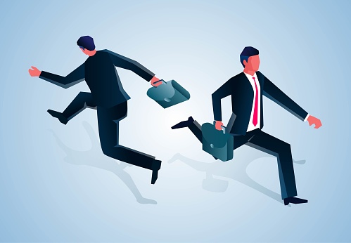 Isometric male businessman running fast, businessman in a hurry, urgent time, deadline