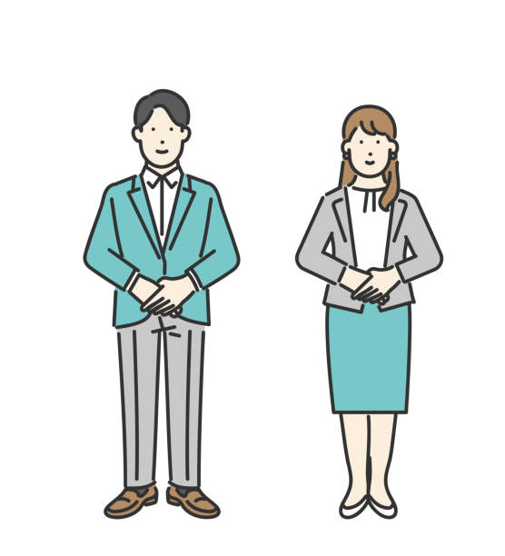 ilustrações de stock, clip art, desenhos animados e ícones de businessperson guiding a client - bowing