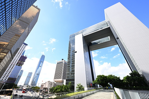 Office building and city park in hong kong