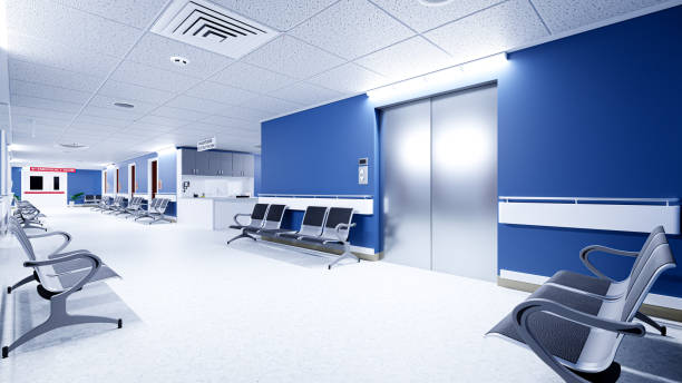 istock 3d illustration.  Empty Corridor In Modern Hospital 1417889292