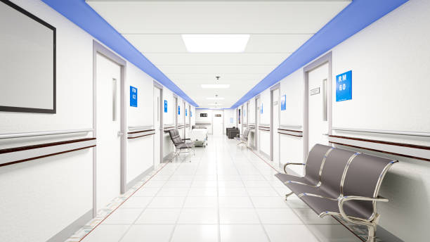 istock 3d illustration.  Empty Corridor In Modern Hospital 1417889295