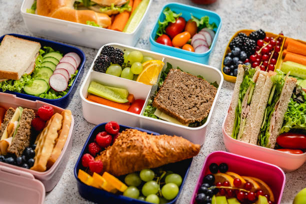 istock Various of Healthy lunch boxes. Pack for school set in plastic package 1417890294