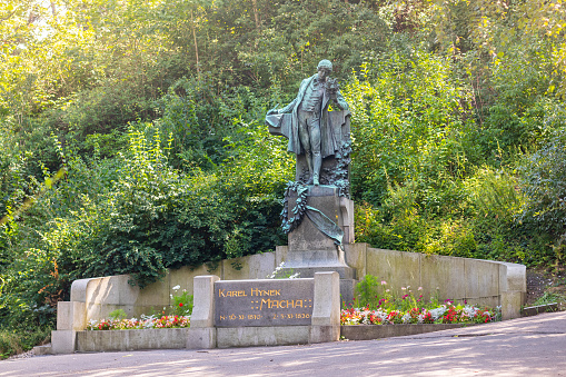 Prague, Czech republic - 08 01 2022: Bronze statue of the poet Karel Hynek Macha in the Petrin gardens
