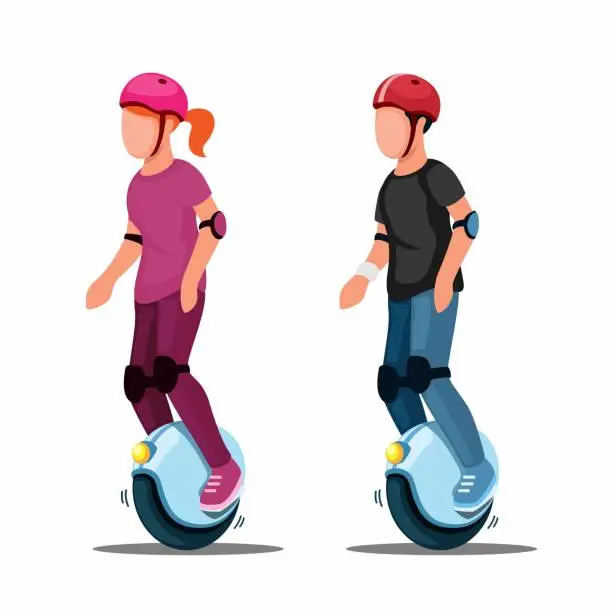 Vector illustration of People ride electric unicycle. electric vehicle set illustration vector