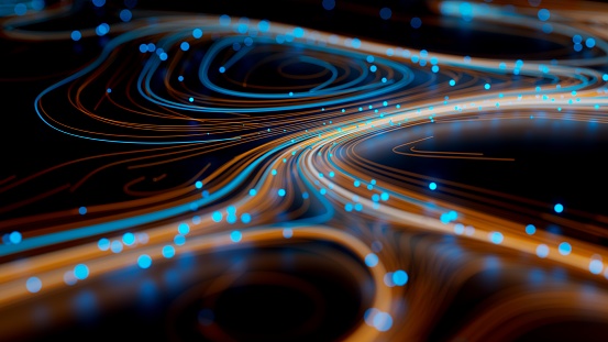Abstract background of wires and glowing particles