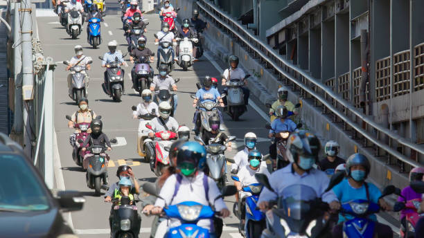 istock Crowded of scooter and car 1417897604