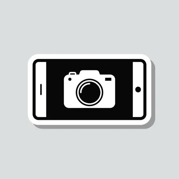 Vector illustration of Smartphone with camera. Icon sticker on gray background