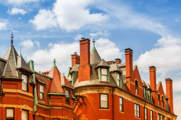 architettura degli edifici di back bay - boston massachusetts - boston back bay residential district brownstone foto e immagini stock