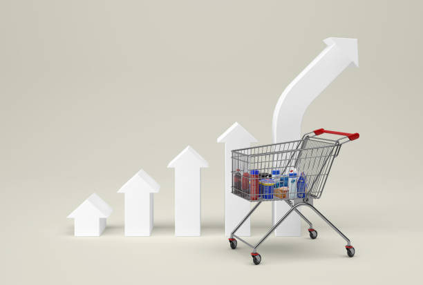 istock shopping cart with increasing inflation - 3D illustration 1417904410