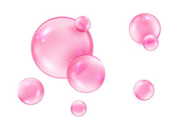 Pink bubbles on white background. Collagen bubbles. Fizzy sparkles. Bubble gum Pink bubbles on white background. Collagen bubbles. Fizzy sparkles. Bubble gum. chewing gum stock illustrations