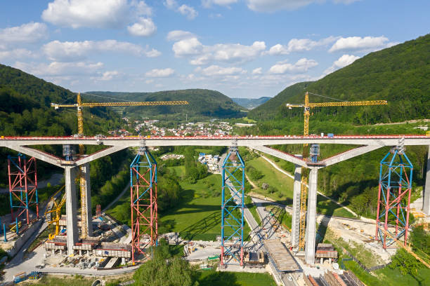 istock Construction of High Speed Train Bridge over Valley, Aerial View 1417904936