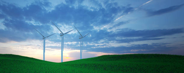 istock wind power turbine in open landscape - 3D Illustration 1417908268