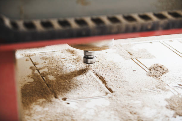 istock Cnc machine working, cutting wood. Woodwork industry. 1417911124