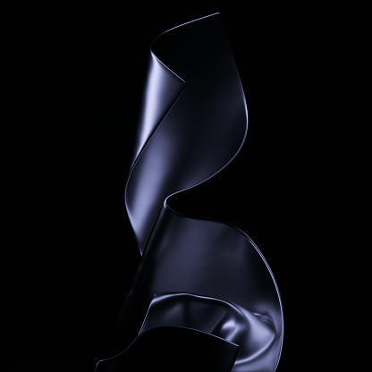 Black leather piece of cloth, fabric abstract dark background, 3d rendering wavy motion element