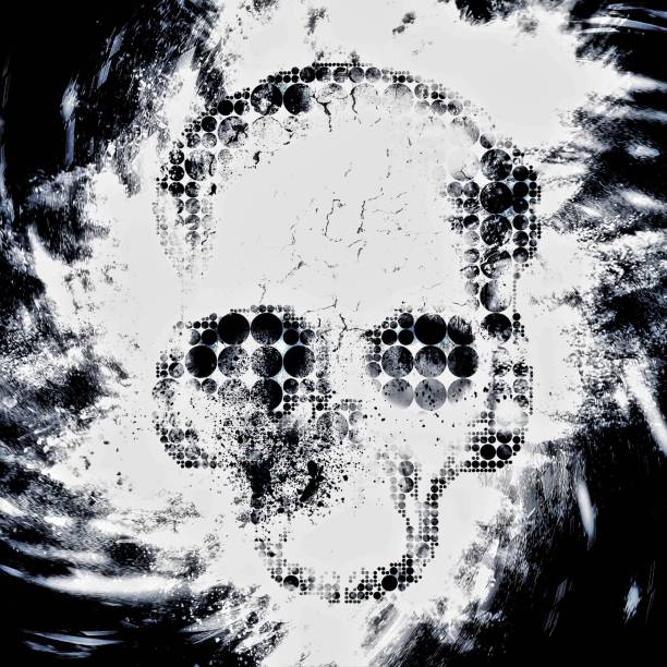 Tunnel of skulls in cartoon style on an old shabby surface. Line art pattern. Graphic modern background. 3d rendering digital illustration