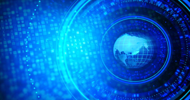 istock Orb globe with 0 1 digital binary number blurry background, Sphere of Earth for cyber and futuristic concept 1417913212