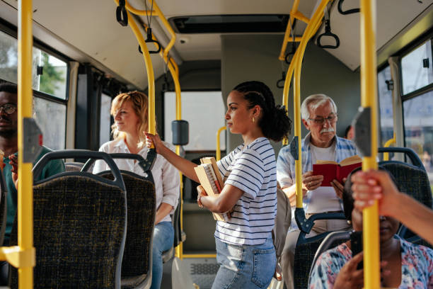 istock Student on way to university in public bus 1417918590