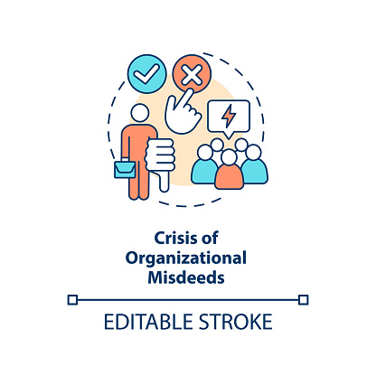 Crisis of organizational misdeeds concept icon. Negative results. Type of crisis abstract idea thin line illustration. Isolated outline drawing. Editable stroke. Arial, Myriad Pro-Bold fonts used